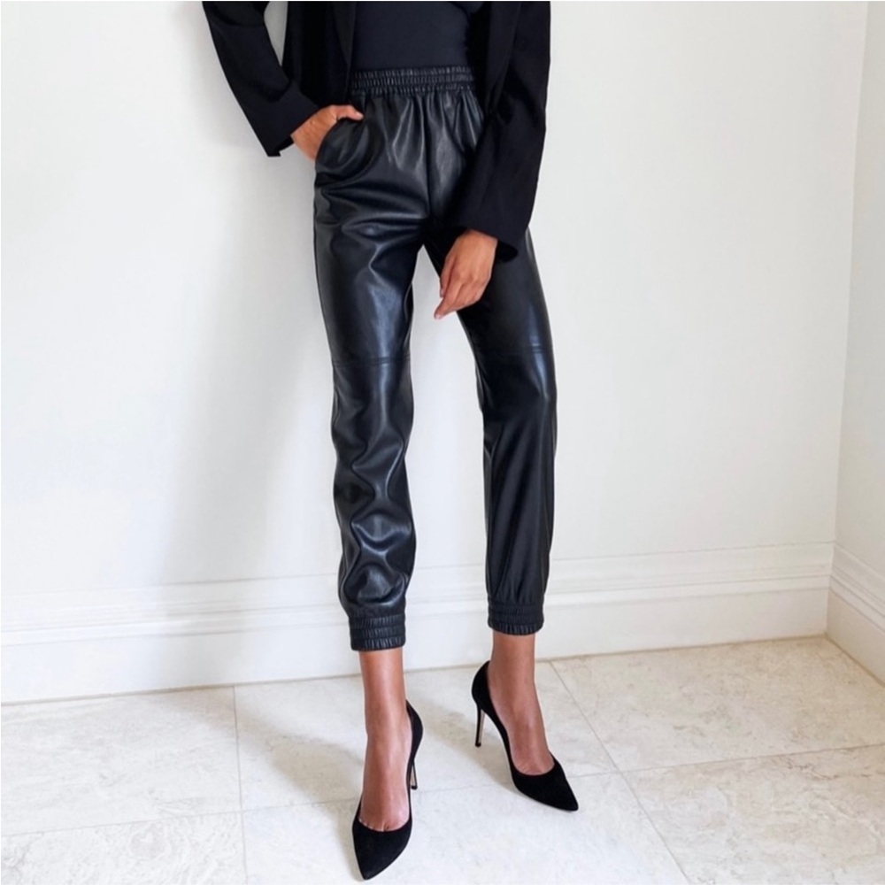 NWOT Babaton Aritzia Zedel Vegan Leather Jogger Pants Women’s L Black
